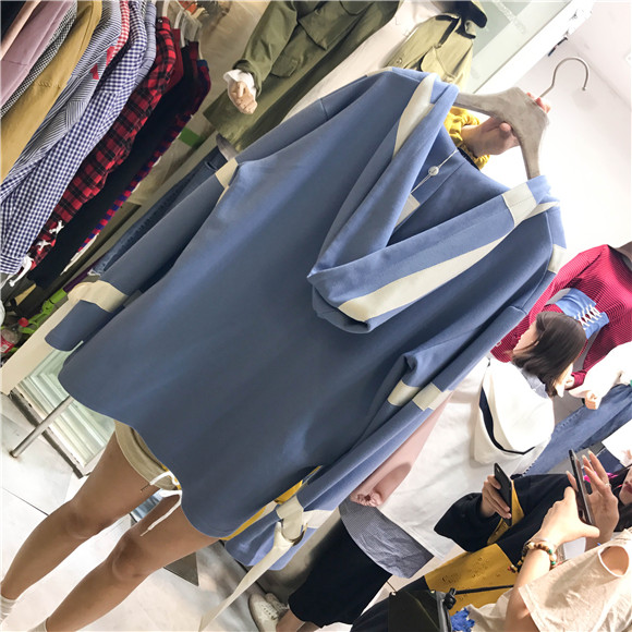 韩国ulzzang2017秋装新款11an学生宽松撞色连帽卫衣女中长款上衣 白色