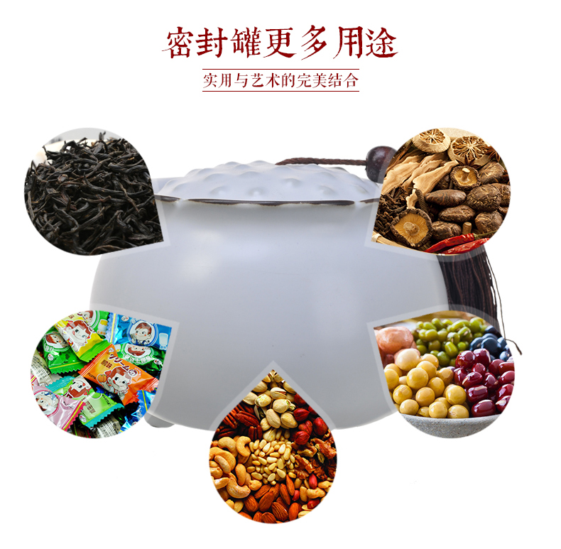 
                                        乐陶苑 哥窑茶叶罐陶瓷大号茶叶罐包装盒普洱茶醒茶叶罐无纺布密封茶叶桶特价 莲生罐.高风亮节(青)                