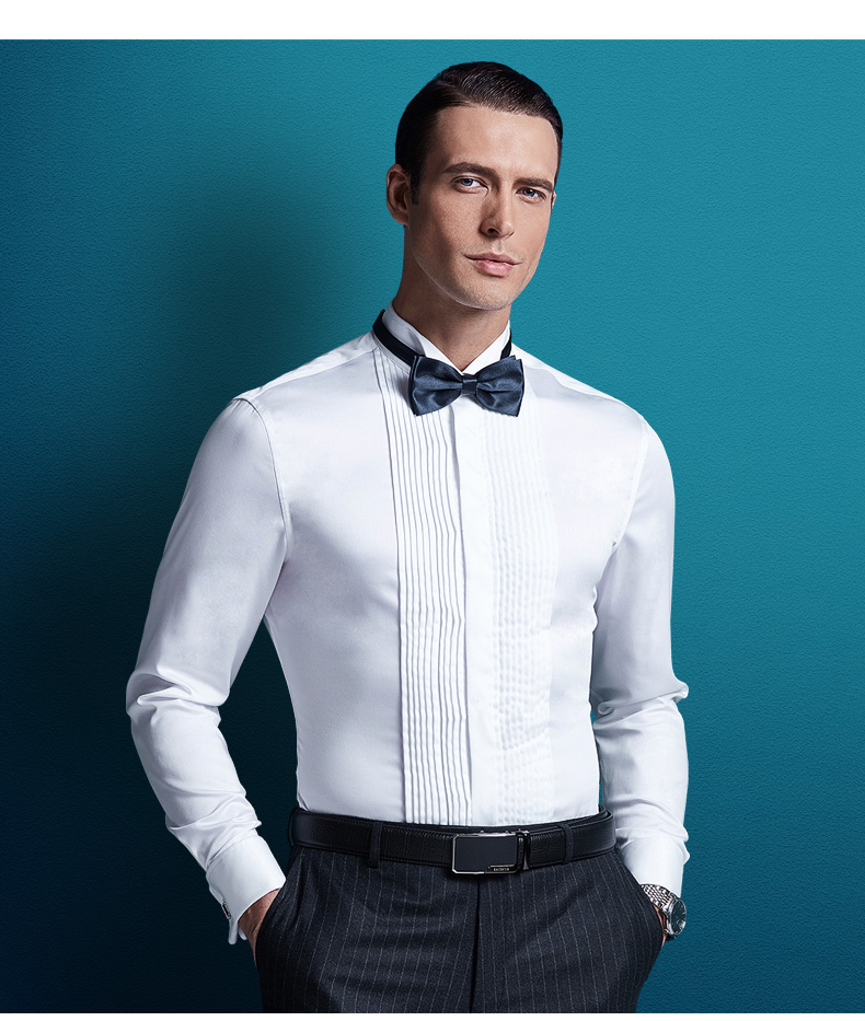 新品新郎衬衫男长袖燕子领结婚法式宴会婚礼伴郎表演主持男士礼服衬衣