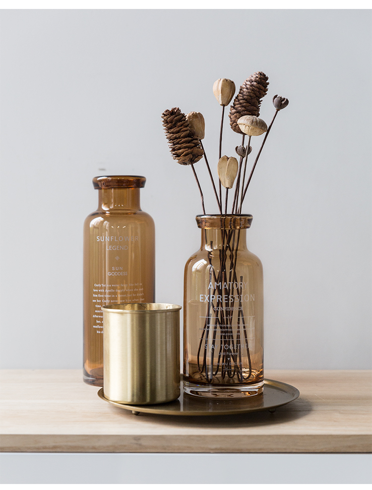 述物 原创 花瓶玻璃透明欧式简约干花花瓶摆件客厅插花小清新现代