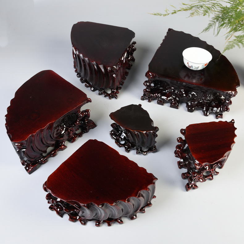 木雕 三角形底座 实木可挖槽底座根雕石头奇石底座茶杯底座木托架