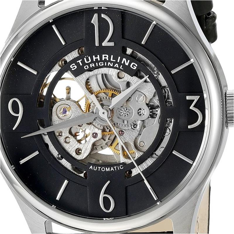 施图霖(stuhrling)男557.02黑色皮带时尚潮流镂空自动机械手表专柜