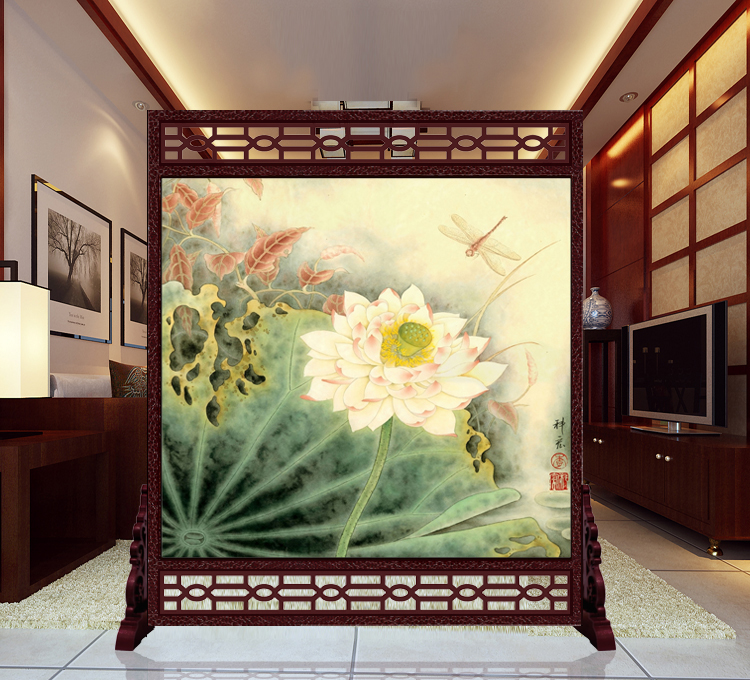 
                                        私人定制中式座屏 书房酒店雕花屏风 办公室客厅玄关隔断双面屏风150x180cm 15-011                
