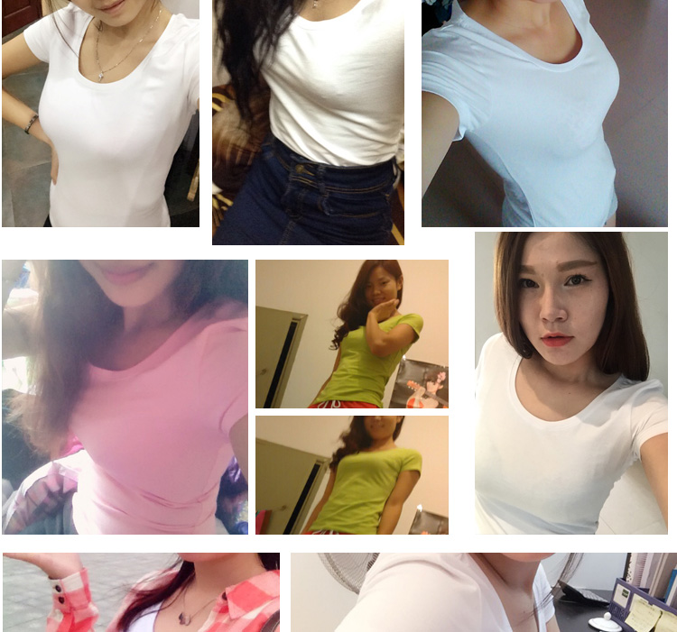 
                                        莎玛琳娜2016夏装T恤女短袖修身纯棉打底衫圆领紧身纯色体恤短袖T恤女半袖上衣3913 白色 M                