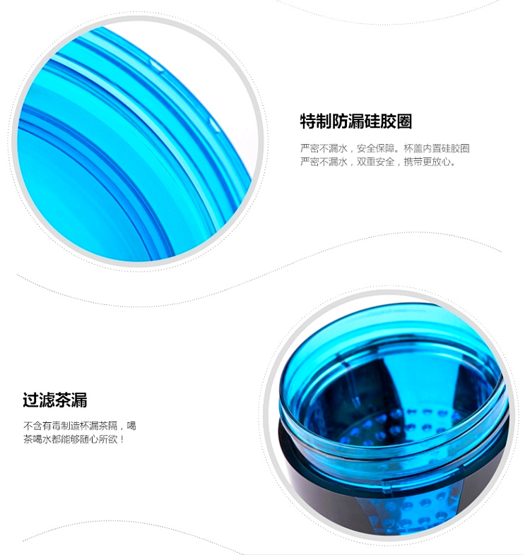 劳乐仕 时尚运动水壶带盖随手杯 创意塑料水杯便携 学生杯子防漏 海洋蓝500ml