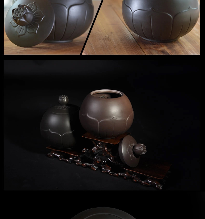 
                                        言艺 紫砂茶叶罐 品质茶叶罐 密封 功夫茶具配件 黑色(中号)                