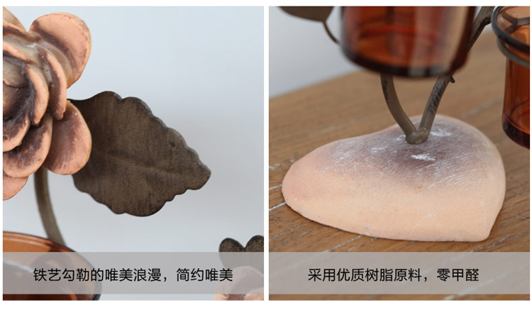 
                                        优贝家 铁艺烛台 欧式浪漫玫瑰花摆件玻璃蜡烛杯座创意婚庆风 玫瑰花烛台(单头)                