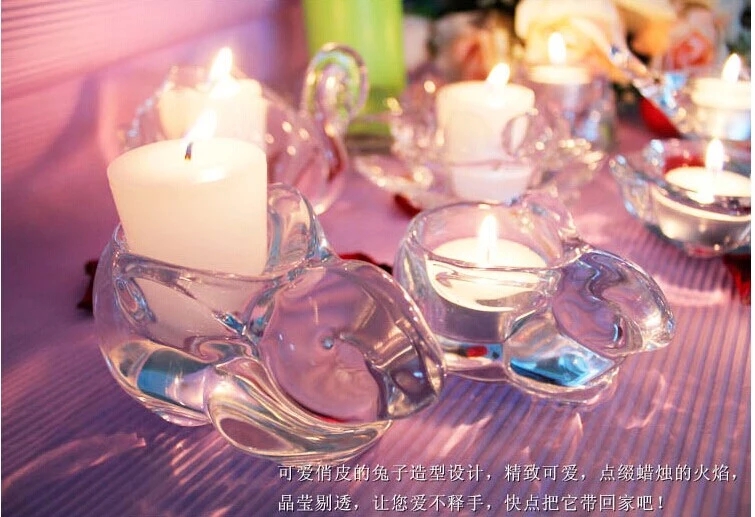 包邮kingking浪漫蜡烛烛台 欧式玻璃蜡台 香薰蜡烛用烛台创意水晶烛台 玉兔水晶烛台小