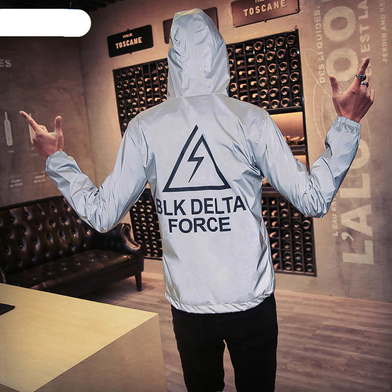 hebrew baron反光衣外套学生男女夜光荧光风衣韩版日系原宿风情侣装