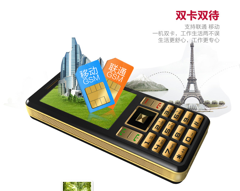 
                                        长虹（CHANGHONG）GA798 老人手机 移动/联通2G   双卡双待 黑+金                