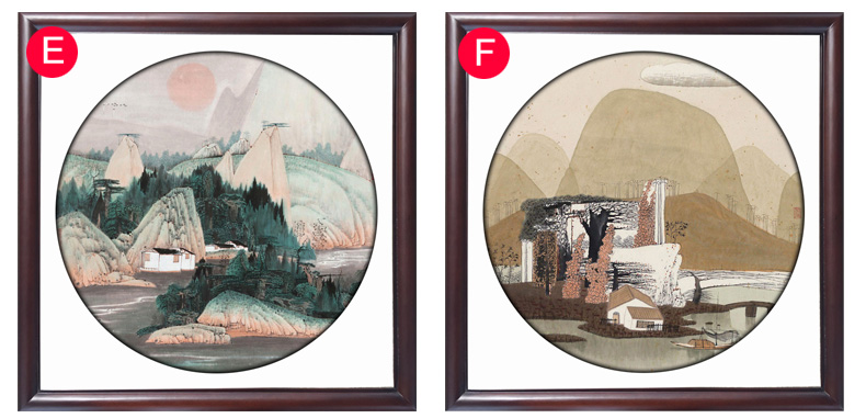 装饰画客厅现代卧室餐厅有框红实木山水墨花鸟风景远园圆景多图案田园 D 50*50cm/幅