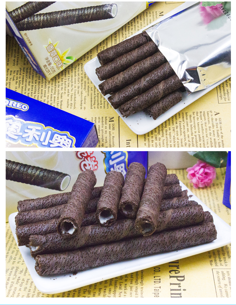 奥利奥巧脆卷55g24盒装巧克力夹心蛋卷威化饼干整箱儿童休闲零食小吃