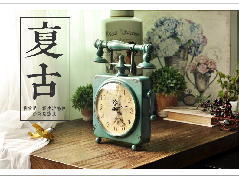时光巴士 卧室复古创意座钟家居装饰摆设时钟铁艺工艺品5.7英寸 JY-14MWH