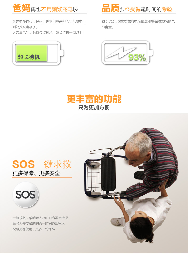 中兴（ZTE）ZTE-C V16 电信2G老人手机 白色