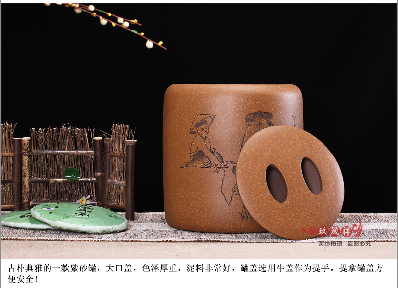 大号紫砂茶叶罐 茶缸储茶罐 普洱9/10饼装 大码粗陶瓷密封茶叶桶 放牛10饼装