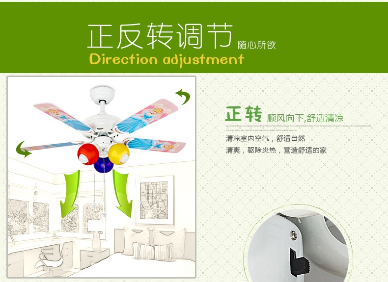 蒙特丽 电风扇灯吊灯J830 儿童餐厅灯客厅灯卧室卡通灯具(B) 小熊男生版 拉绳+壁控+遥控