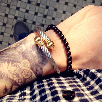 美国潮牌原创钛钢珠手工串制时尚手串男女情侣款手链手环霸气简约秋季