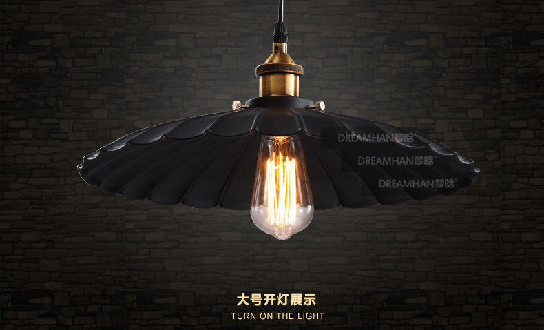 梦晗灯具 吊灯工业复古loft餐厅办公室铁制酒吧吊灯吧台灯餐桌灯 灯具 包邮Q811 中号36cm黑色+爱迪生光源