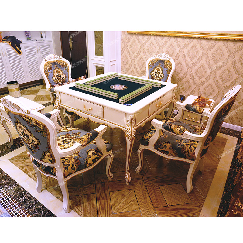全自动麻将机路易斯经典白色描金麻将桌欧式餐桌式全套含椅子茶几其它