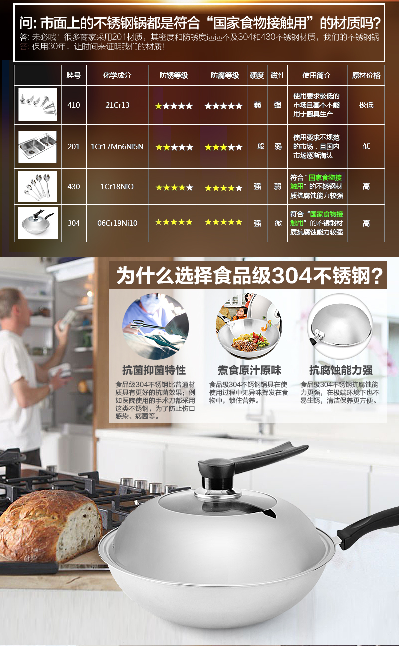 
                                        康怡乐（koyle） 康怡乐三层不锈钢炒锅无烟锅无涂层炒锅电磁炉通用锅具32cm 妈妈爱                