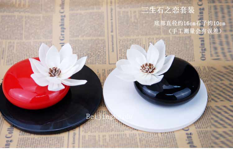 包邮 家居装饰无火香薰精油 缘定三生红色黑色陶瓷熏香套装 黑色-檀香