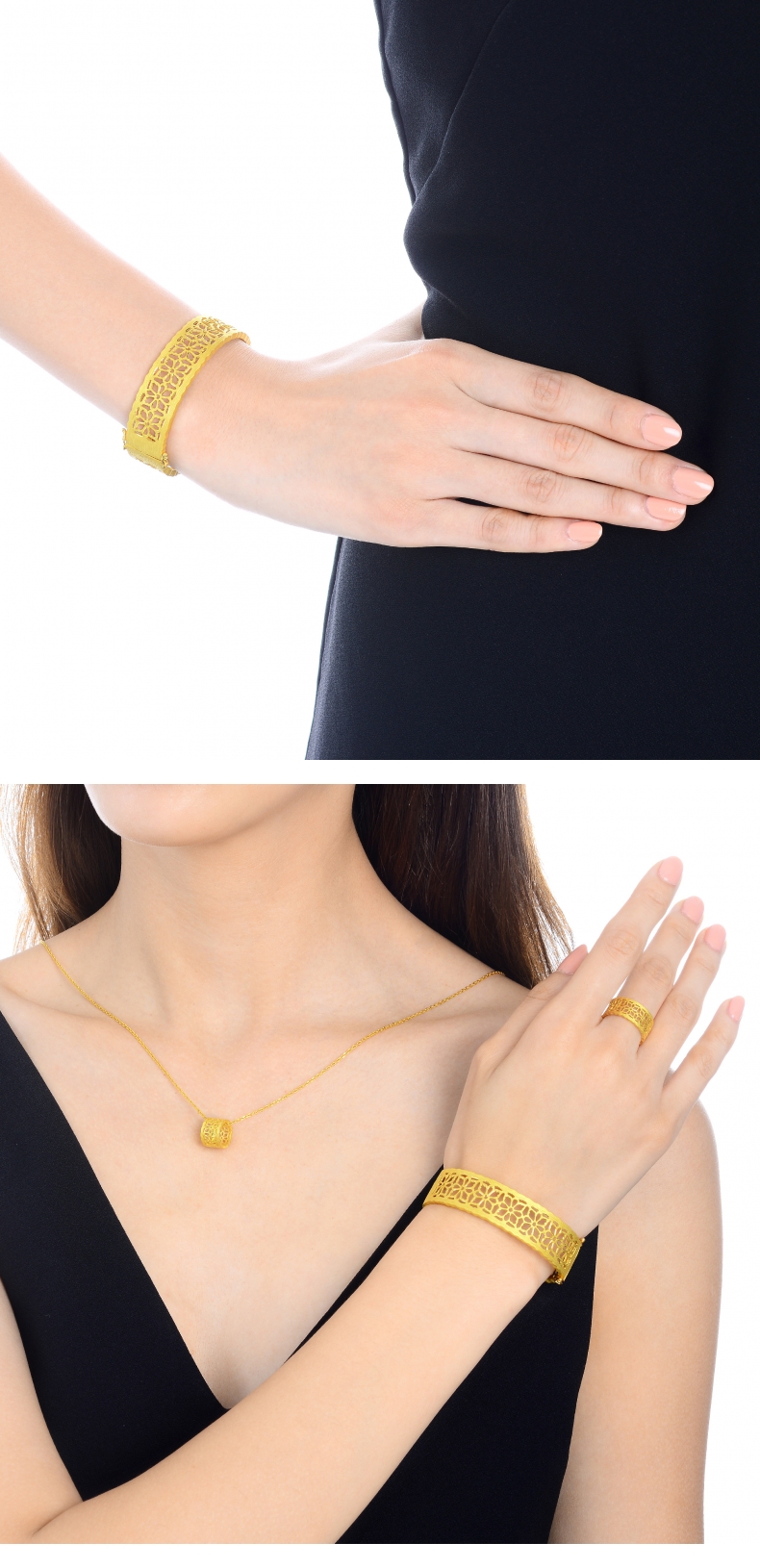 周生生 黄金(足金)格桑花传承手镯 结婚套装 三金 86297k 计价 07圈