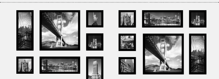 盛世壹品 黑白装饰画客厅照片墙组合挂画相框墙书房卧室壁画现代简约有框沙发背景墙风景画特价 E 多拼组合