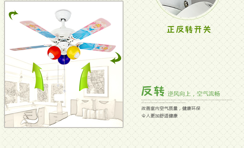蒙特丽 电风扇灯吊灯J830 儿童餐厅灯客厅灯卧室卡通灯具(B) 小熊男生版 拉绳+壁控+遥控