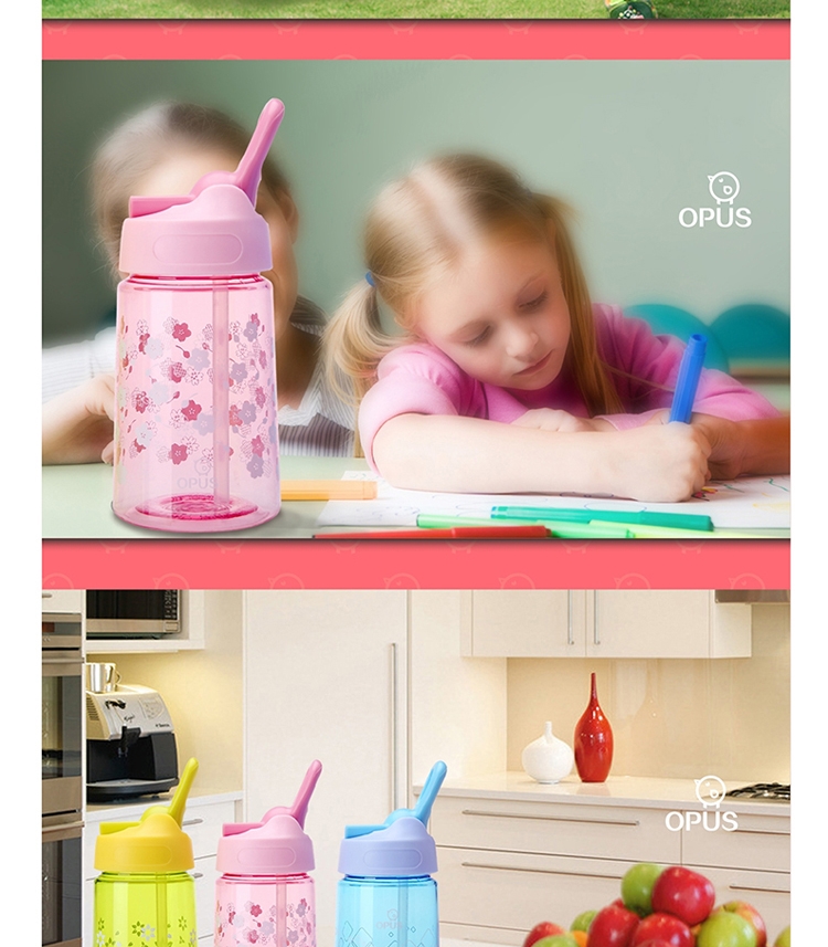 OPUS 儿童杯吸管杯子 食品级材料 防漏塑料杯子 创意便携水杯 小学生水壶 ET-350 天空蓝 350ML