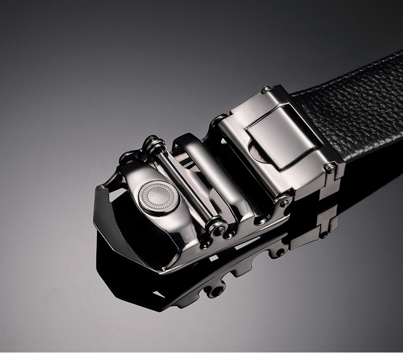 皓顿(haut ton)皮带男士牛皮自动扣个性时尚枪色扣头黑色带身裤腰带