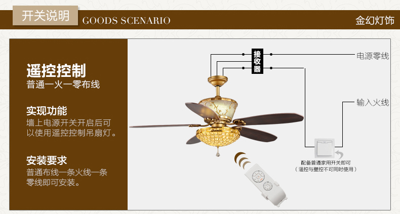 金幻吊扇灯风扇灯奢华水晶灯具客厅餐厅吊灯 52寸壁控版LED4W+18W必须2火1零线