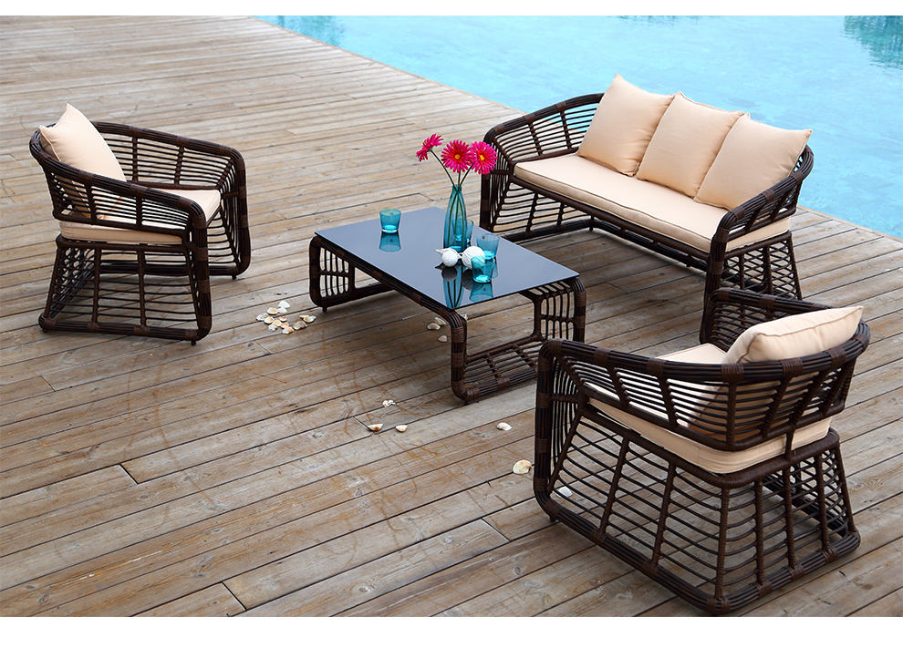 紫叶(ziye)沙发编藤 现代简约 户外家具 庭院藤椅五件套组合 室外阳台