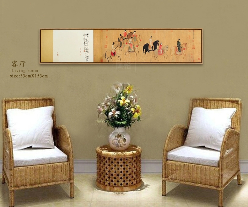 贝占风格 卧室装饰画壁画床头挂画现代新中式禅意墙画花卉有框画 花笙记  33*153