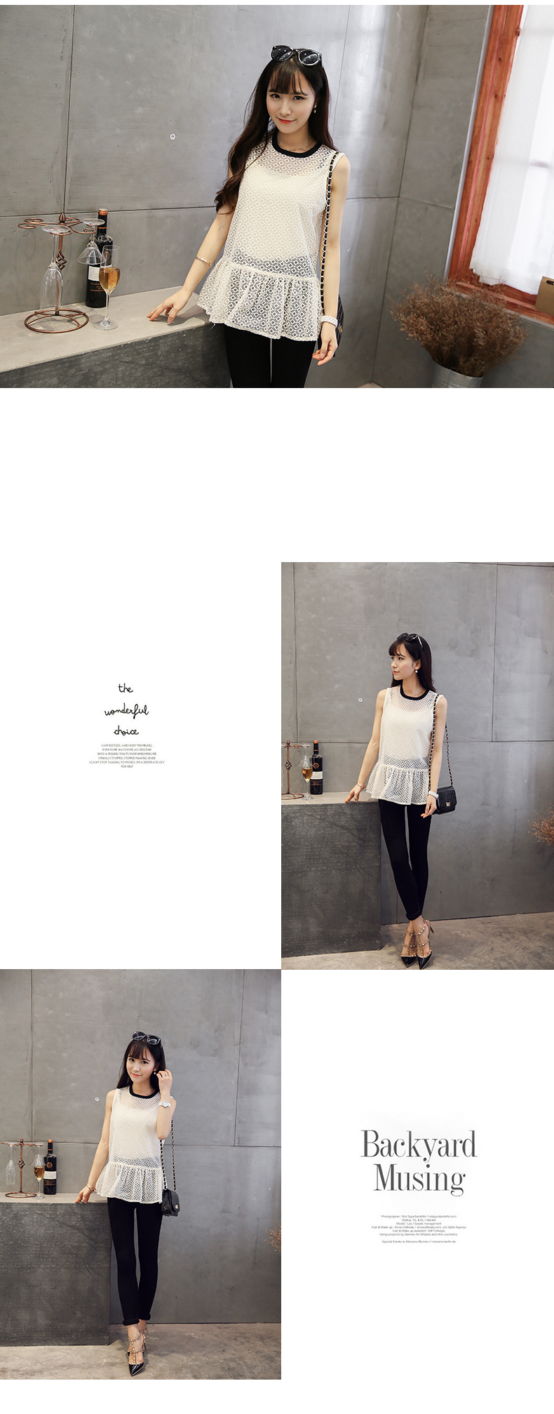 然初2015春夏装新款女装韩版修身圆领衬衫刺绣无袖蕾丝衫  C912 白色 S-参照尺码表数据选择