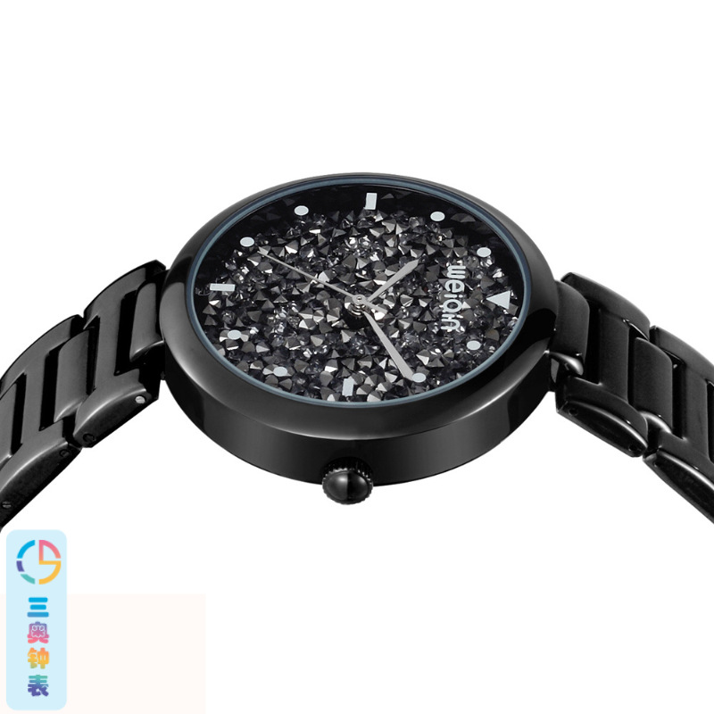 三奥2017新款星空手表防水简约个性精钢带石英表玫瑰金表z2c071 黑壳