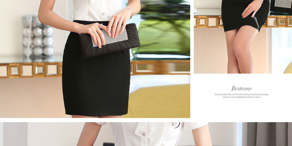 裳靓颍 2015年夏装新款OL修身短袖正装衬衫女职业套装 西裙 S