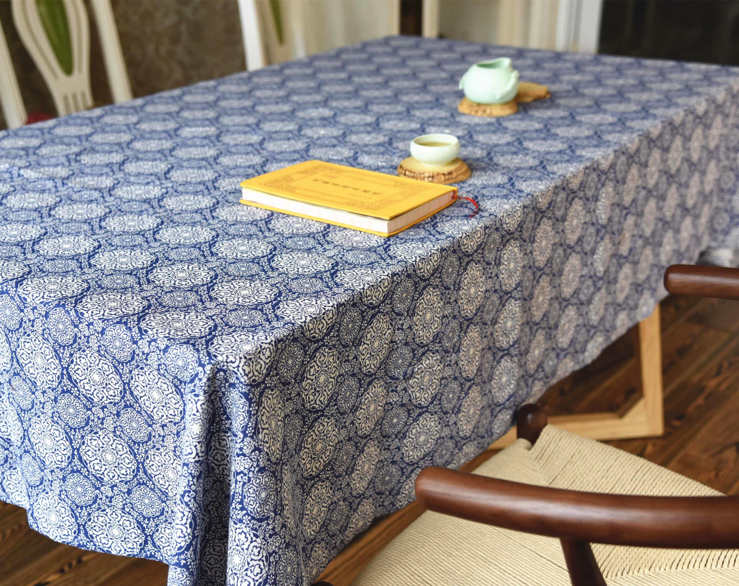 中国风青花瓷桌布 中式书房台布棉的麻茶几布禅意佛教古典 青花瓷桌布