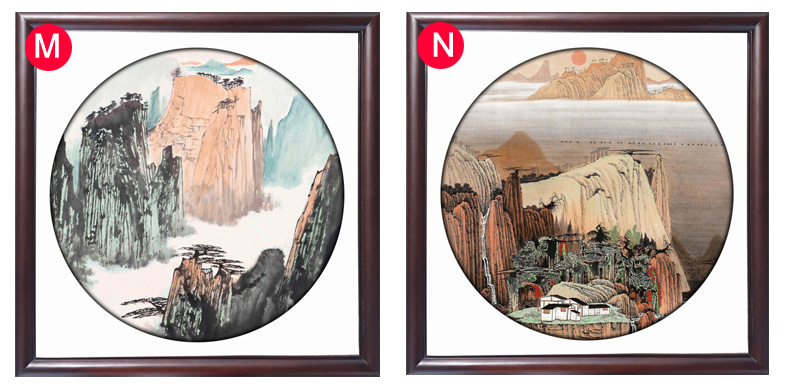 装饰画客厅现代卧室餐厅有框红实木山水墨花鸟风景远园圆景多图案田园 D 50*50cm/幅
