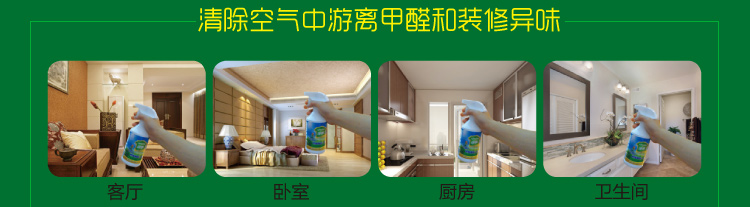 
                                        
                                                            绿驰 装修除味一喷净 新房装修家具甲醛清除剂 植物型除甲醛苯去油漆味 空气净化喷雾剂500ml                