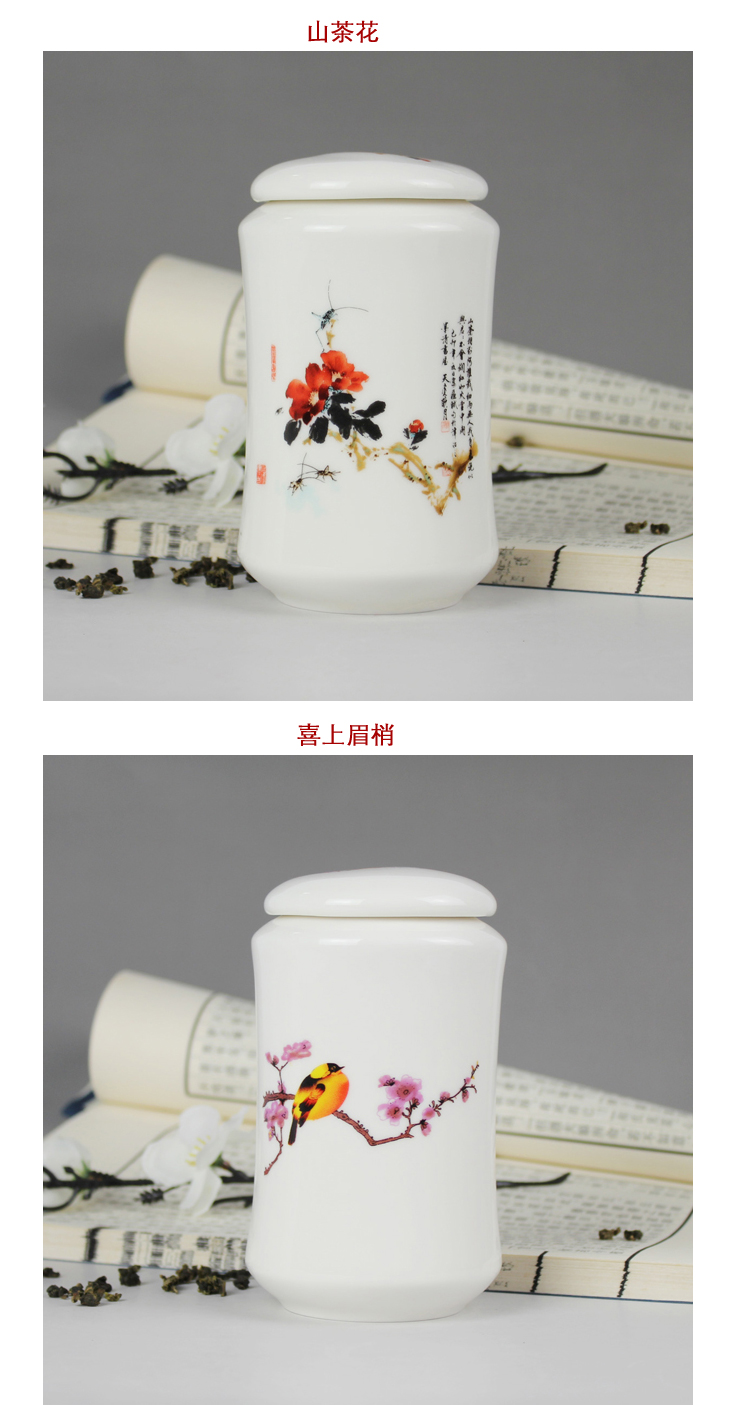 
                                                                                鼎艺 中号白瓷茶叶罐陶瓷密封储茶罐瓷器茶罐茶具配件 小仙芽罐金藤花 中号                