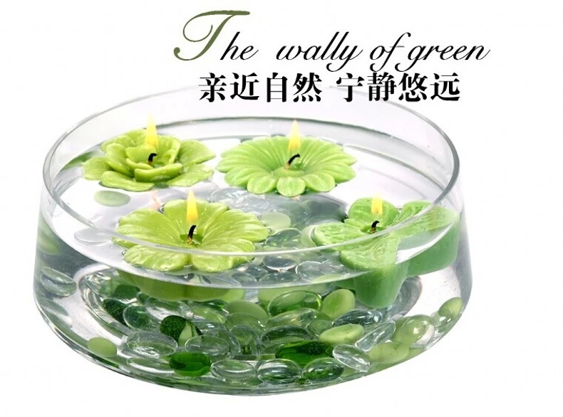 包邮Kingking香之韵香薰蜡烛 家居装饰花形雕刻浮水蜡烛 浪漫蜡烛套装 绿色-森林圆舞曲
