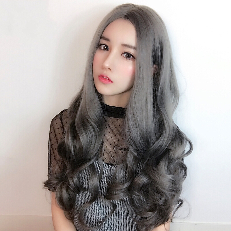 假发女大头皮中分长卷发大波浪亚麻灰假头套