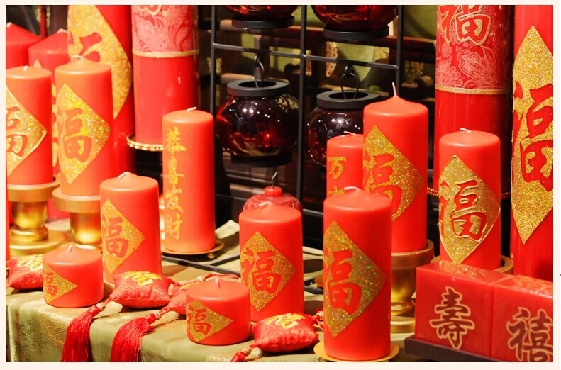 包邮Kingking节日福字无烟蜡烛 结婚婚礼传统婚庆蜡烛带烛台祝寿蜡烛 红色福字蜡烛