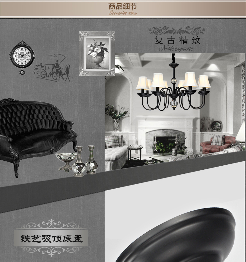 MX 餐厅灯吊灯三头 复古铁艺美式客厅灯饰 简约创意卧室灯具 3头 不带光源