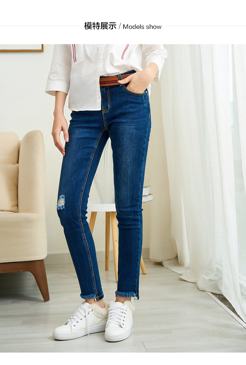 朵以春夏新款韩版潮流破洞不对称毛边裤脚修身牛仔裤女31dd20731黑色s