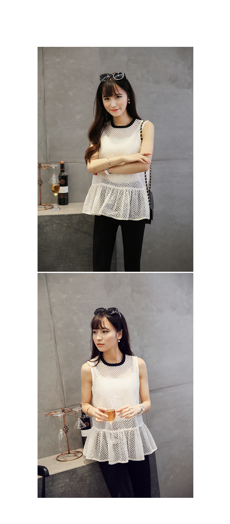 然初2015春夏装新款女装韩版修身圆领衬衫刺绣无袖蕾丝衫  C912 白色 S-参照尺码表数据选择