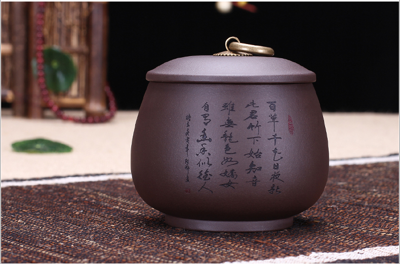 
                                        玖晟祥 宜兴紫砂茶叶罐原矿紫砂醒茶罐 精品普洱罐 陶瓷缸梅兰竹菊 铜扣小罐—兰花款                