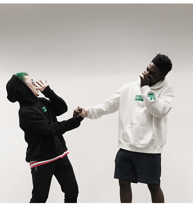 weedlover枫叶印花连帽慵懒卫衣国潮牌男女情侣港风街头帽衫秋季 黑色