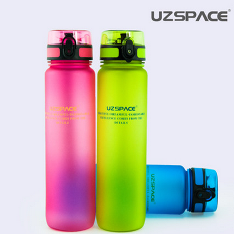 Uzspace优之磨砂进口塑料 水杯创意大容量太空杯户外运动水壶瓶防漏便携1000ml 蓝色