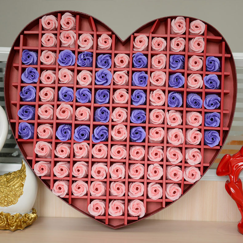 款式一:99朵紫色 粉色香皂玫瑰花,紫色香皂花1314造型,高档蓝红心形